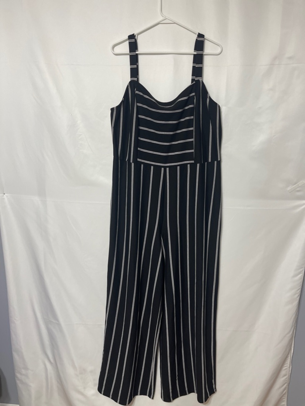 Rewind Black and White Vertical-Stripe Wide-Leg Jumpsuit